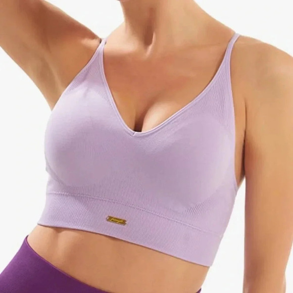 New!! Women’s purple ribbed v-neck sports bra Small - Picture 2 of 2